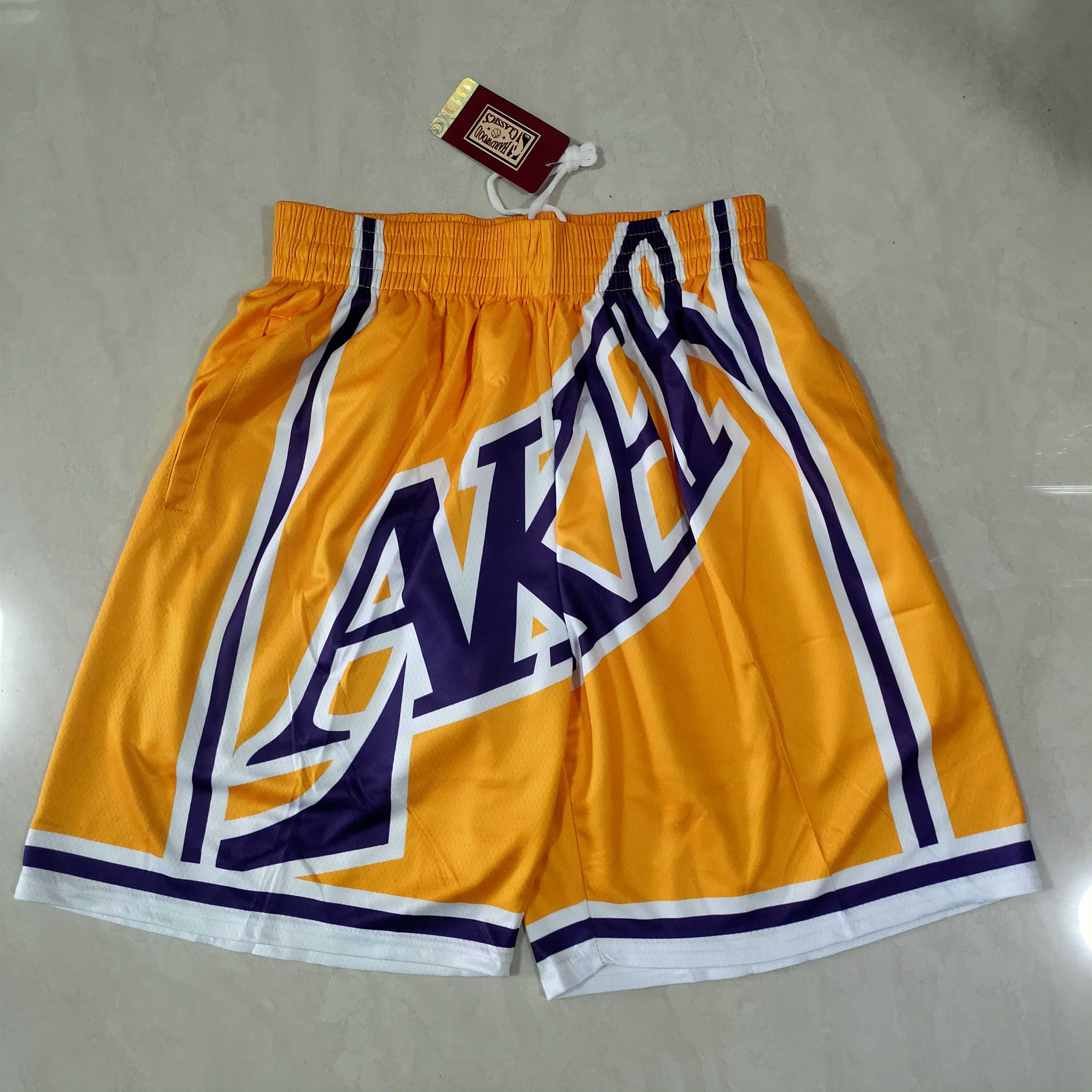 Men NBA 2021 Los Angeles Lakers Yellow Shorts 1